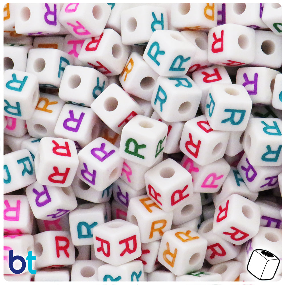 Bulk Buy - White Opaque 10mm Cube Plastic Alpha Beads - Colored Letters