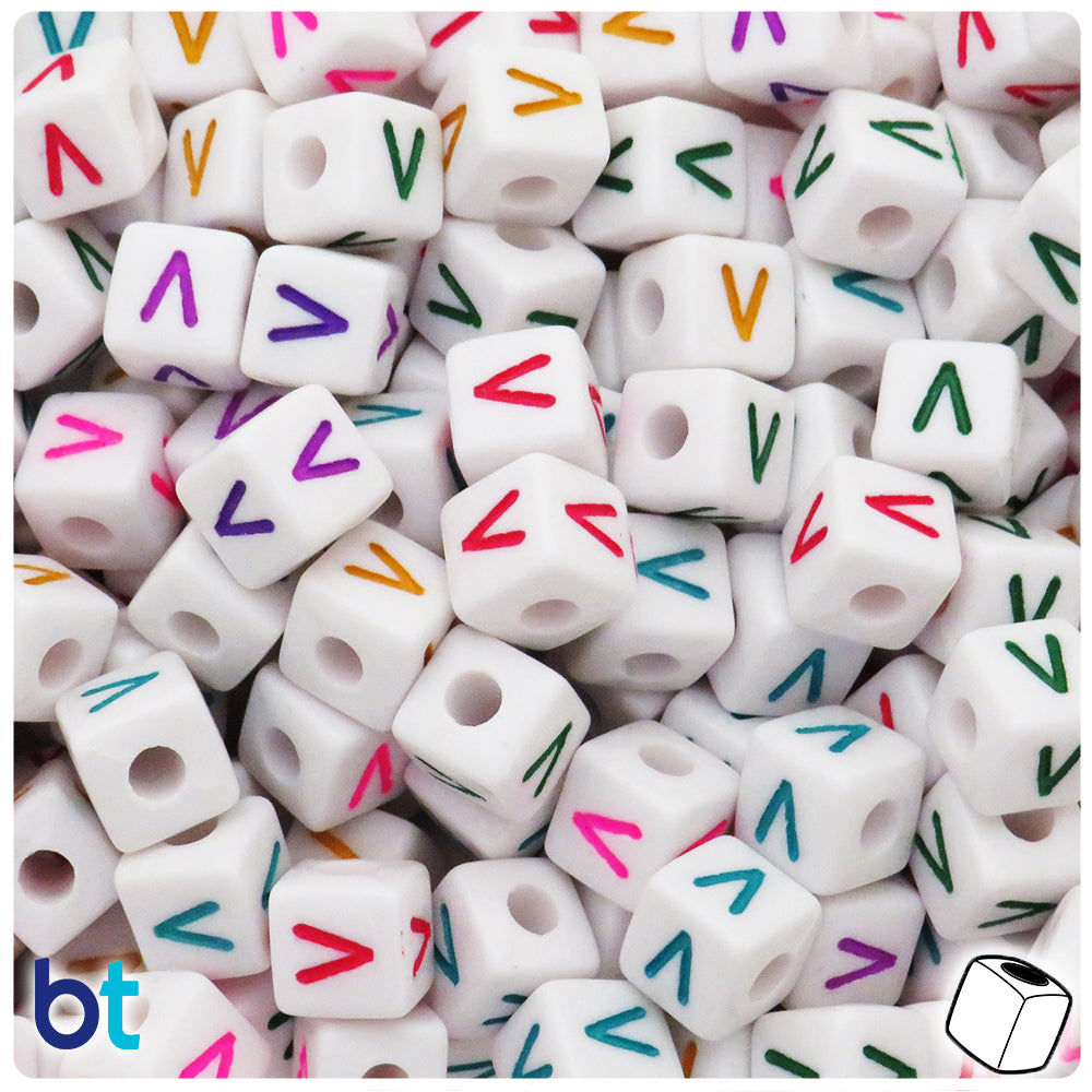 Bulk Buy - White Opaque 10mm Cube Plastic Alpha Beads - Colored Letters