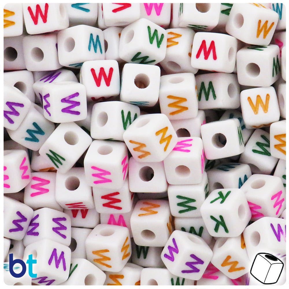 Bulk Buy - White Opaque 10mm Cube Plastic Alpha Beads - Colored Letters