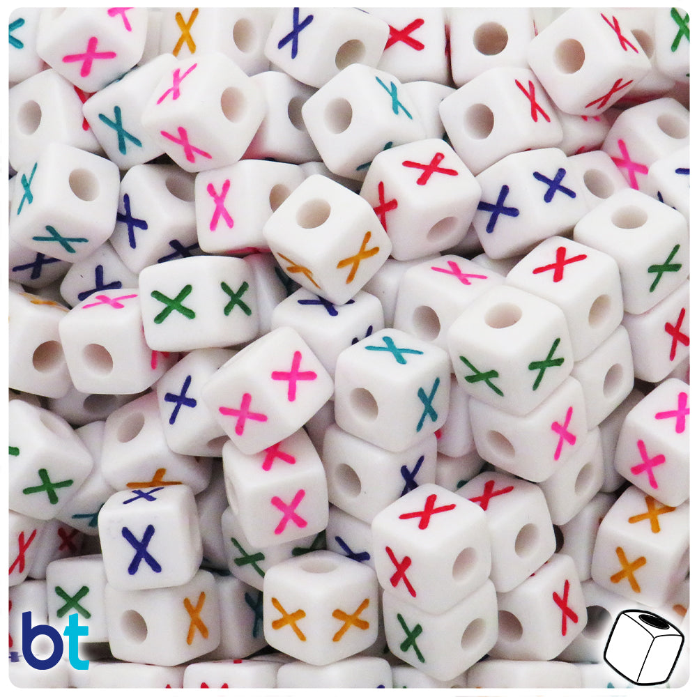 Bulk Buy - White Opaque 10mm Cube Plastic Alpha Beads - Colored Letters