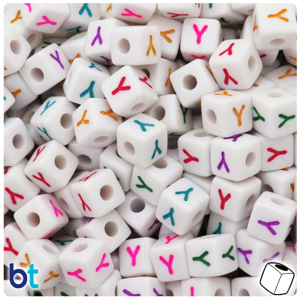 Bulk Buy - White Opaque 10mm Cube Plastic Alpha Beads - Colored Letters
