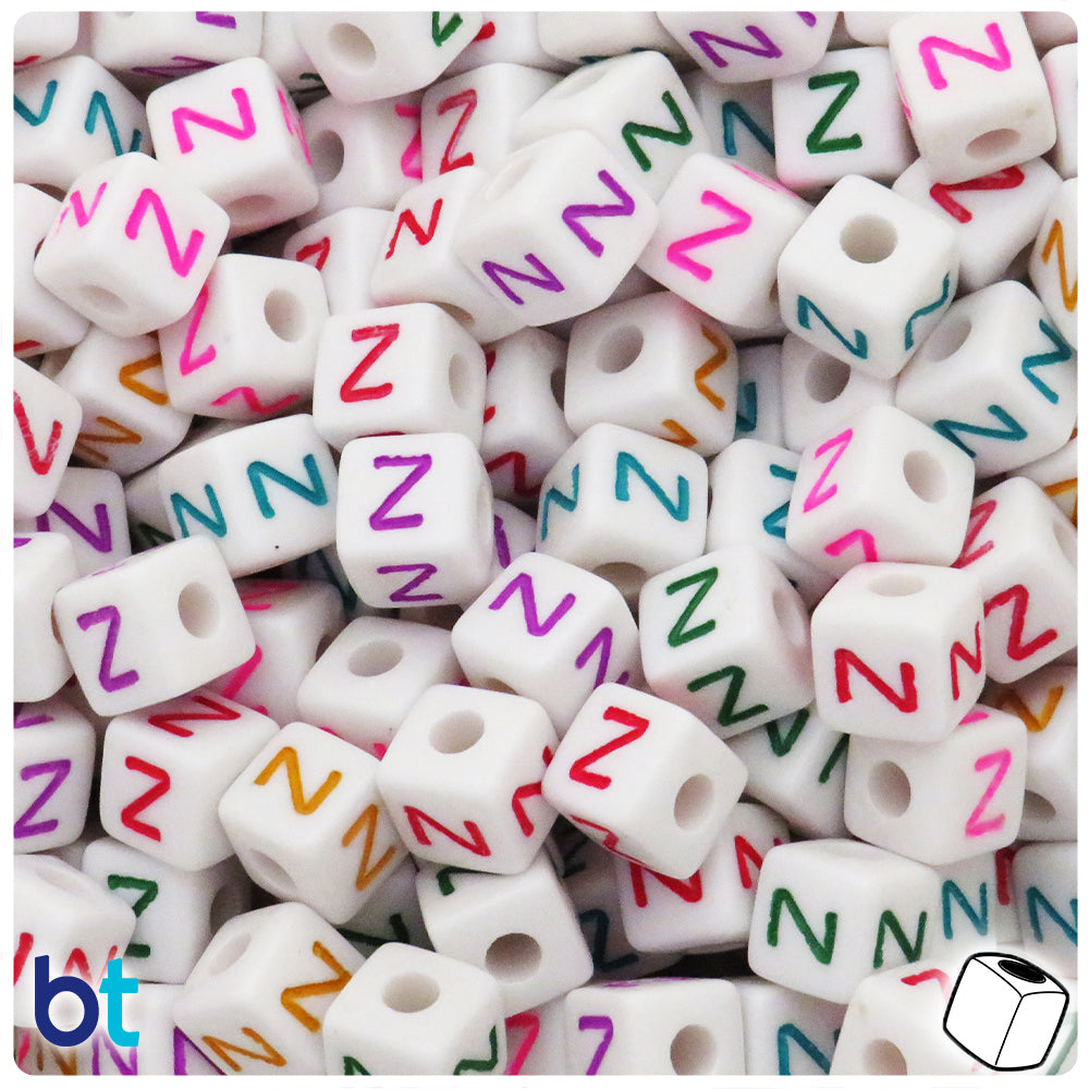 Bulk Buy - White Opaque 10mm Cube Plastic Alpha Beads - Colored Letters