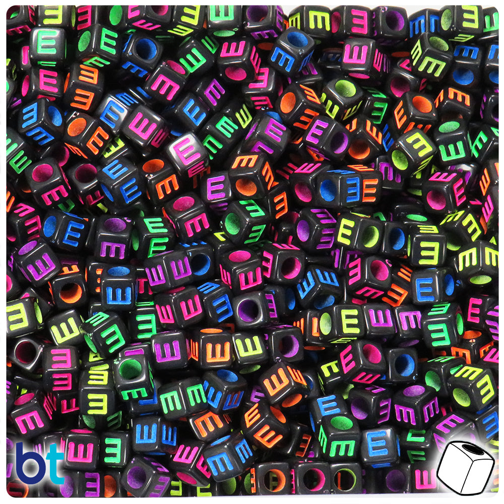 Black Opaque 6mm Cube Alpha Beads - Colored Letter E (80pcs)