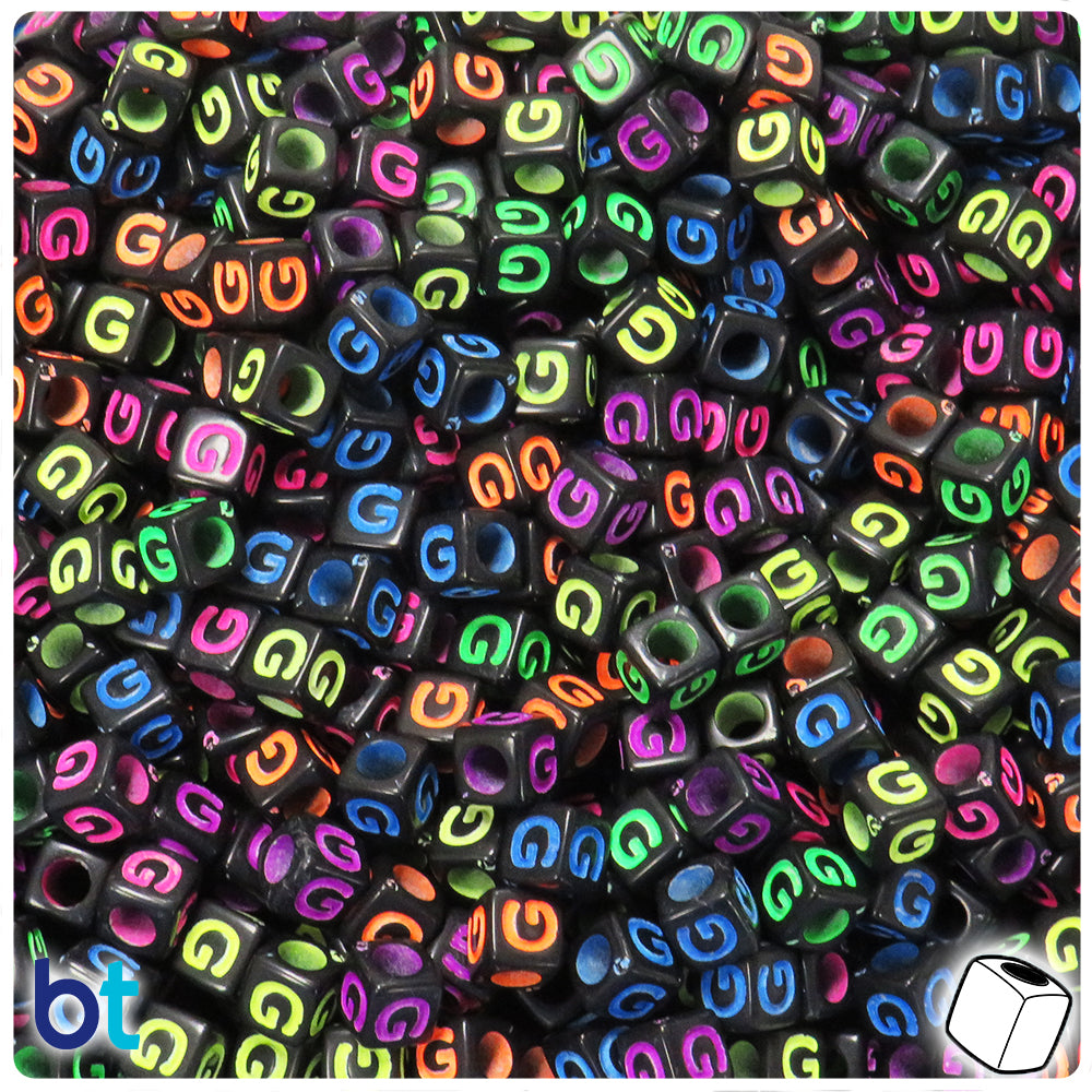 Black Opaque 6mm Cube Alpha Beads - Colored Letter G (80pcs)