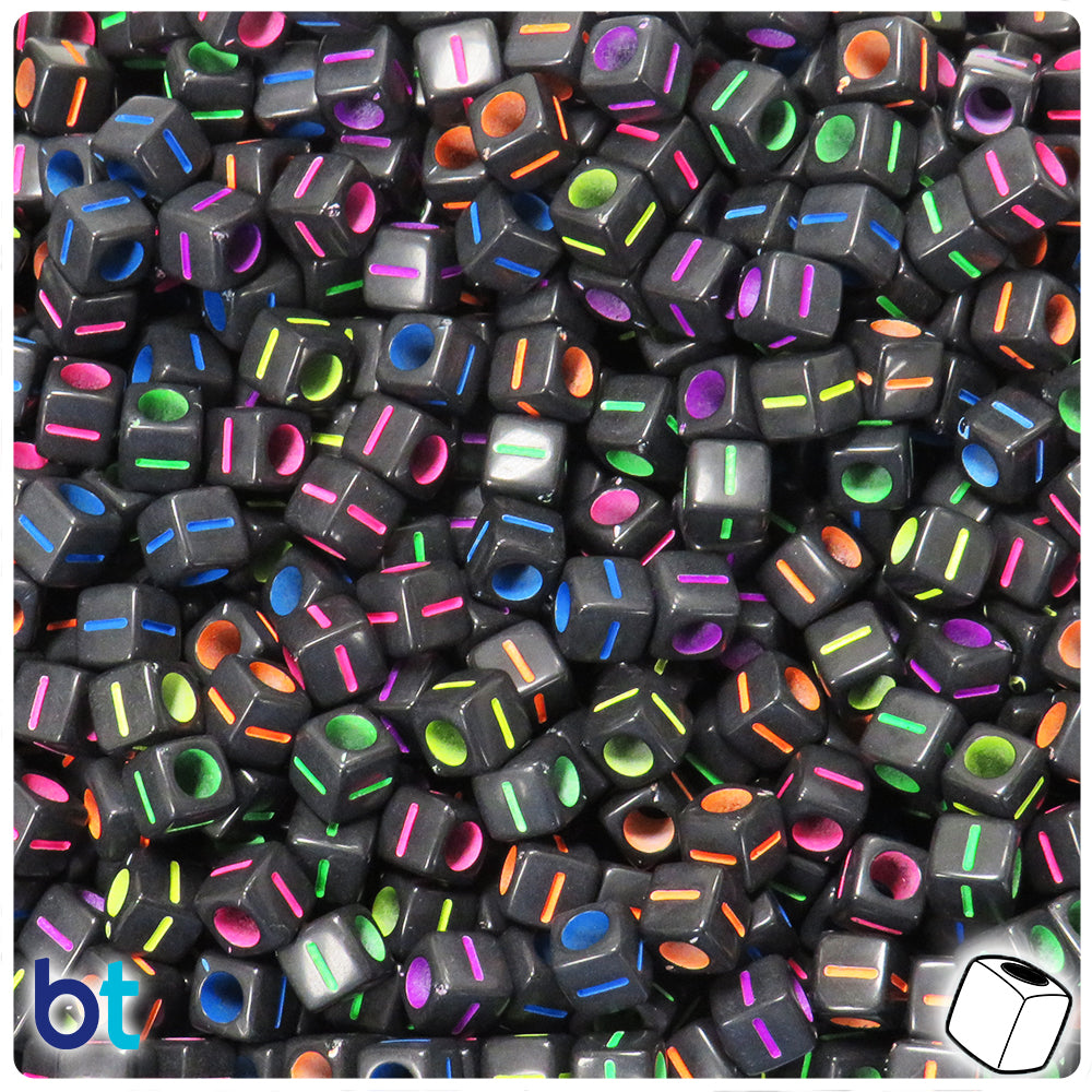 Black Opaque 6mm Cube Alpha Beads - Colored Letter I (80pcs)