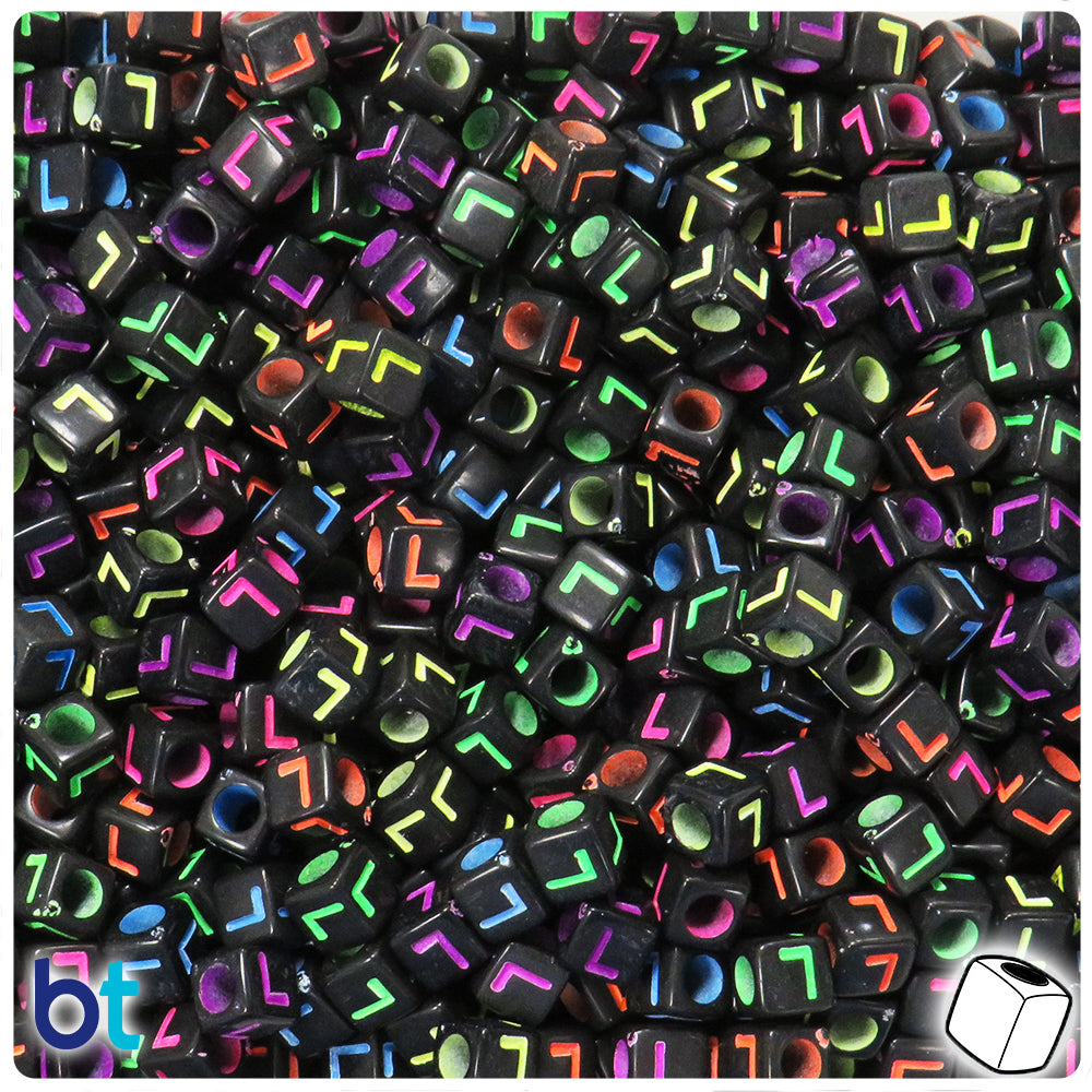 Black Opaque 6mm Cube Alpha Beads - Colored Letter L (80pcs)