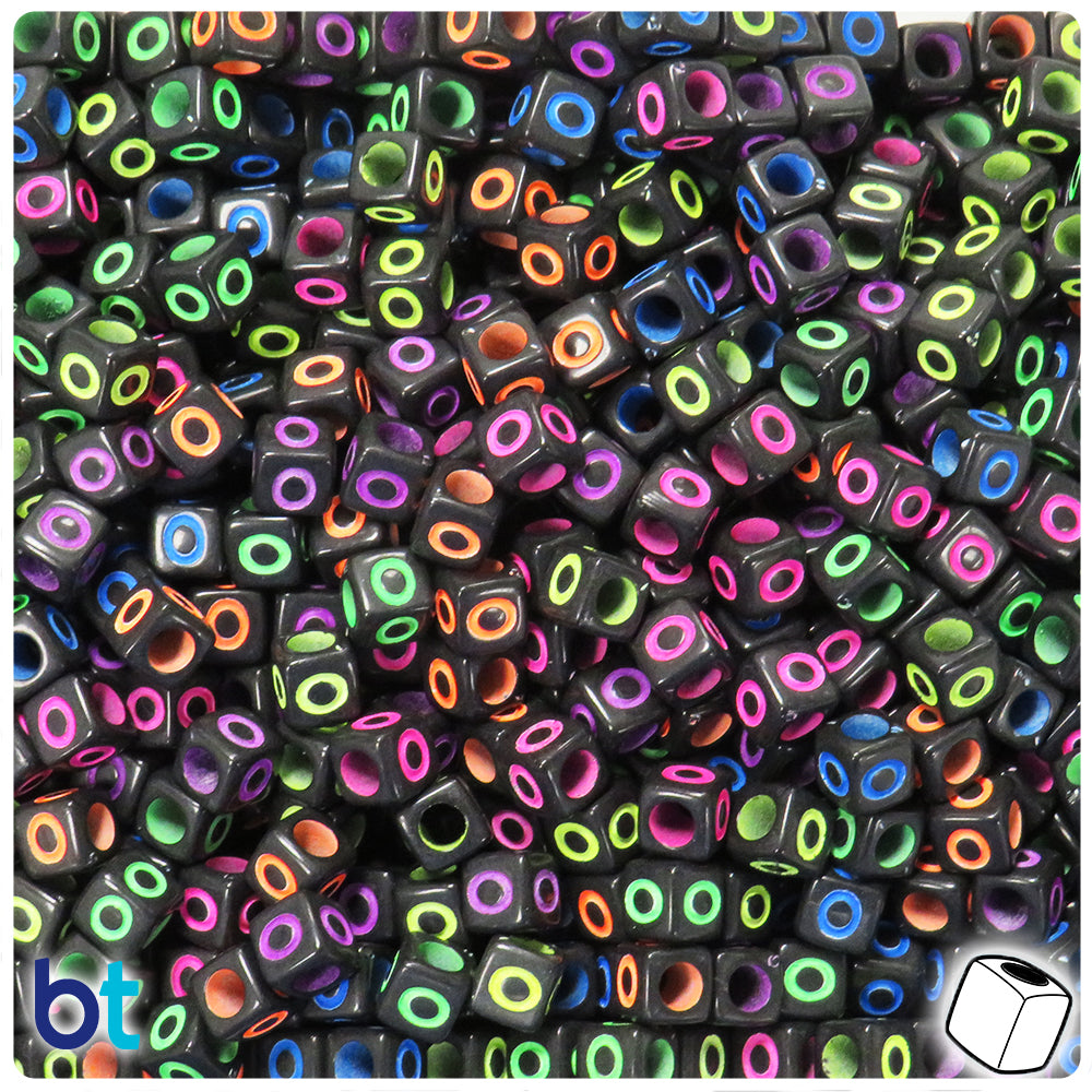 Black Opaque 6mm Cube Alpha Beads - Colored Letter O (80pcs)