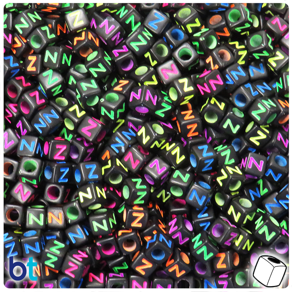 Black Opaque 6mm Cube Alpha Beads - Colored Letter Z (80pcs)