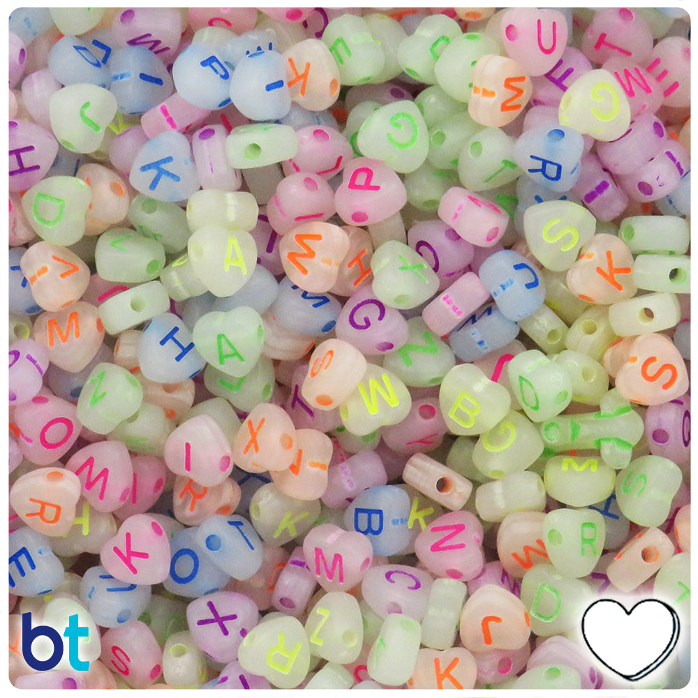 Clear Frosted 7mm Heart Alpha Beads - Colored Letter Mix (250pcs)