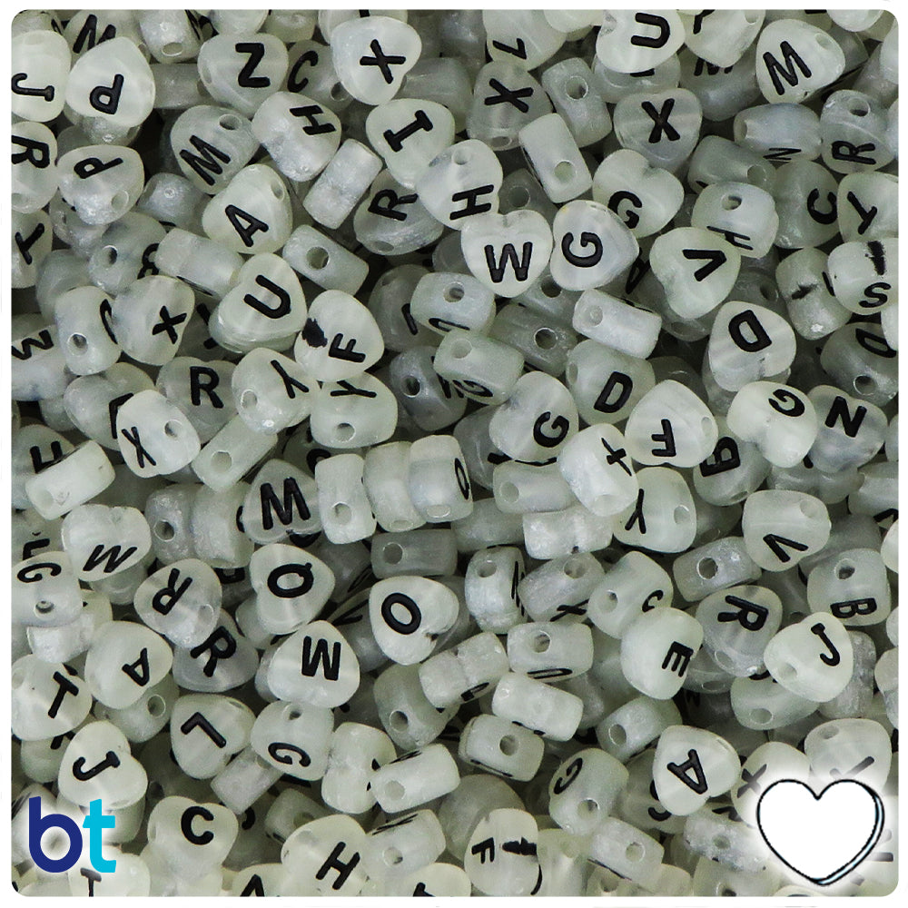 Luminous 7mm Heart Alpha Beads - Black Letter Mix (250pcs)