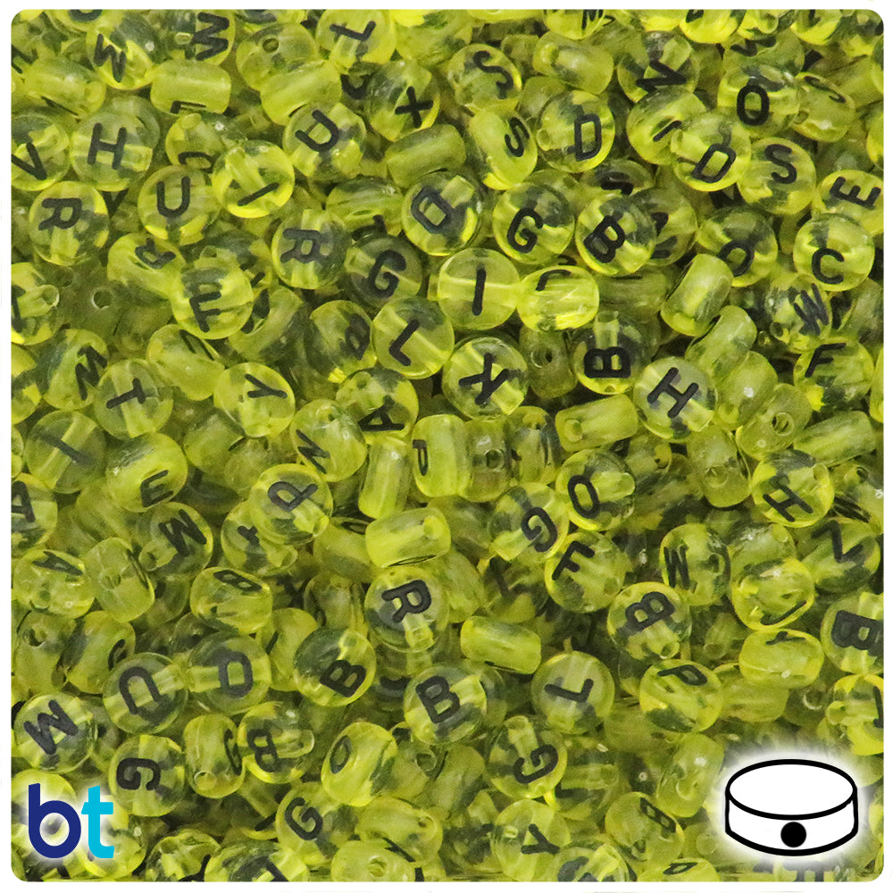 Yellow Transparent 7mm Coin Alpha Beads - Black Letter Mix (250pcs)