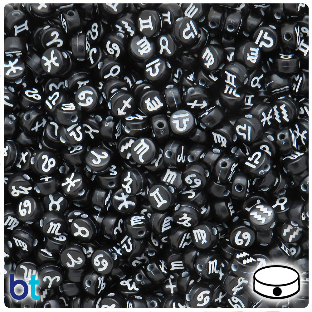 Silver Metallic 7mm Coin Alpha Beads - Black Constellations (250pcs)
