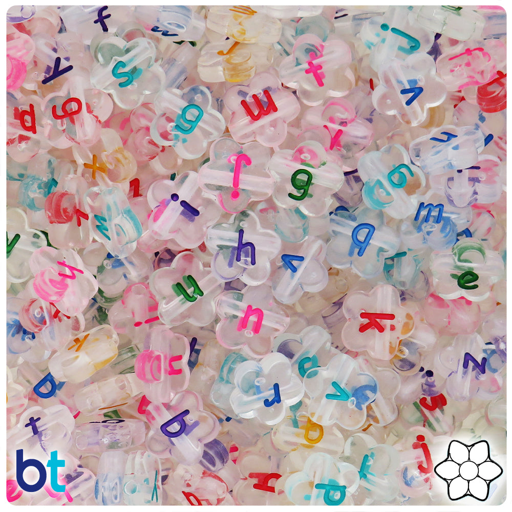 Clear Transparent 12mm Flower Alpha Beads - Colored Letter Mix (120pcs)