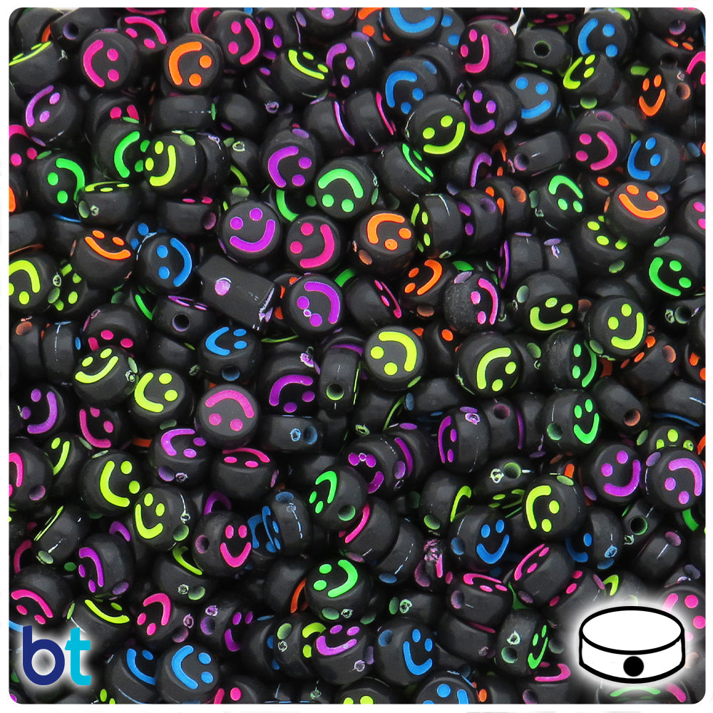 Black Opaque 7mm Coin Alpha Beads - Colored Smiles (250pcs)