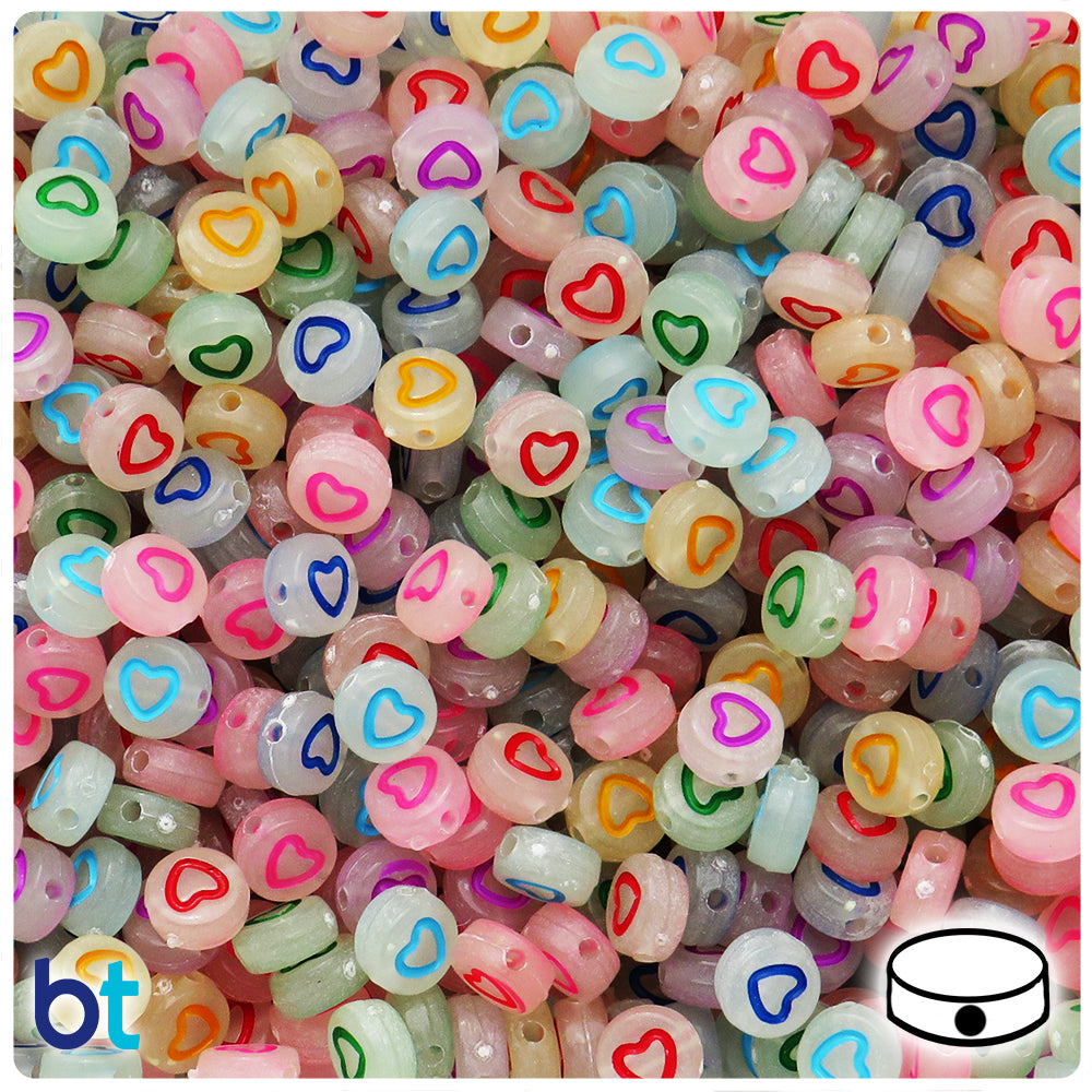 Luminous 7mm Coin Alpha Beads - Colored Hollow Hearts (250pcs)