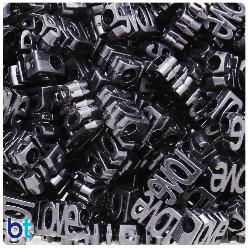 Black Opaque 16mm Love Alpha Beads (40pcs)