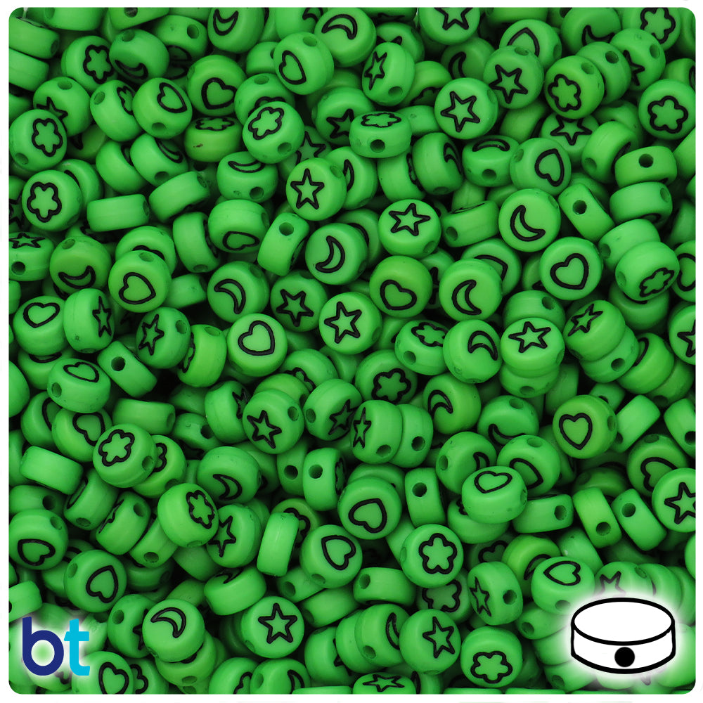 Green Opaque 7mm Coin Alpha Beads - Black Celestial (250pcs)