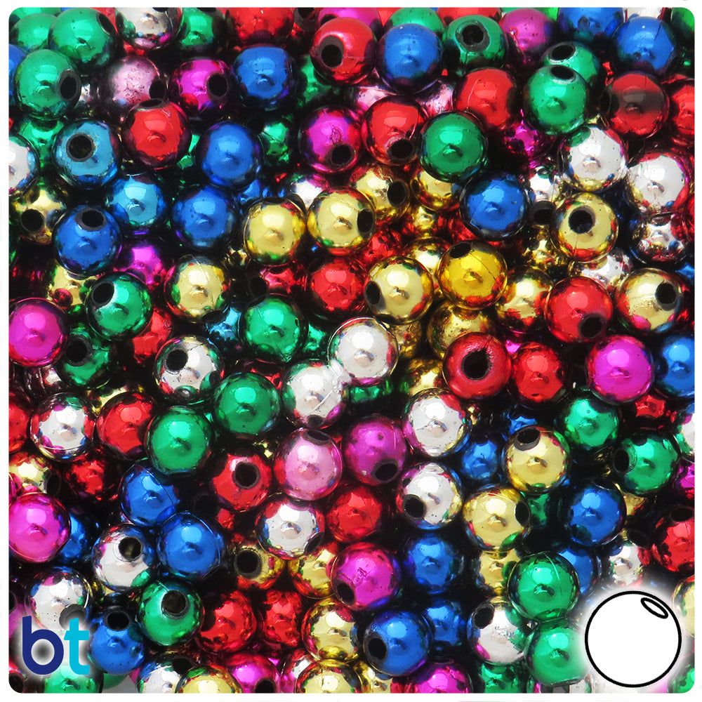 Mixed Metallic 8mm Round Plastic Beads (150pcs)