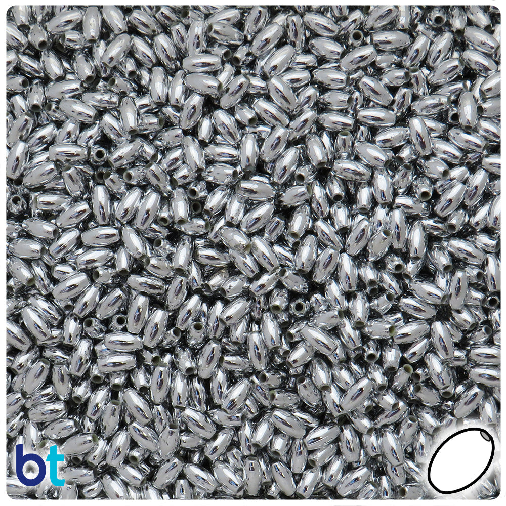 Silver Metallic 6mm Oval Plastic Beads (1000pcs)