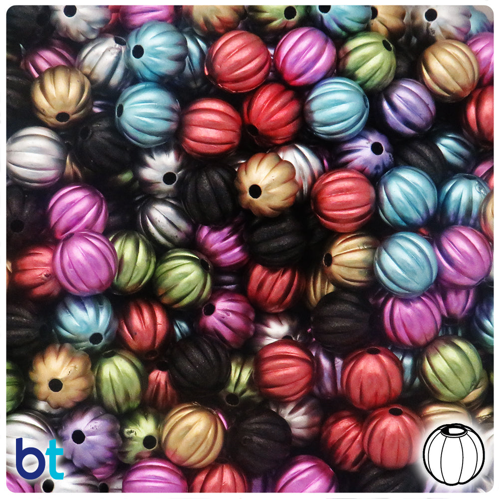 Mixed Metallic Matte 10mm Melon Plastic Beads (100pcs)
