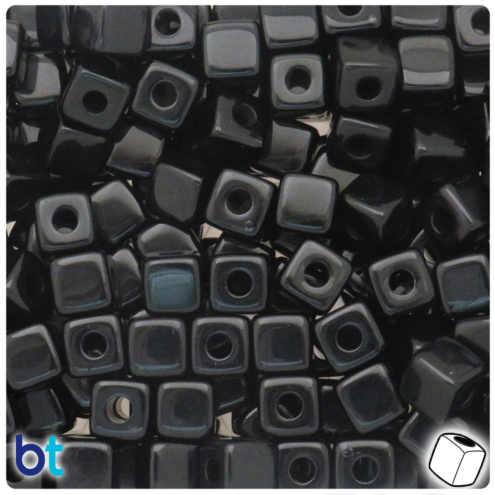 Black Opaque 10mm Cube Plastic Beads (24pcs)