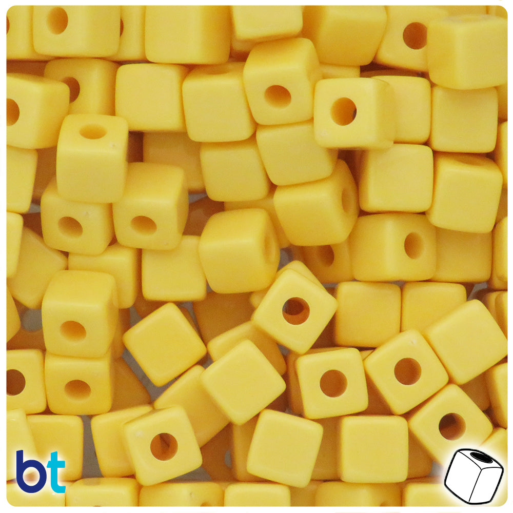 Yellow Opaque 10mm Cube Plastic Beads (24pcs)