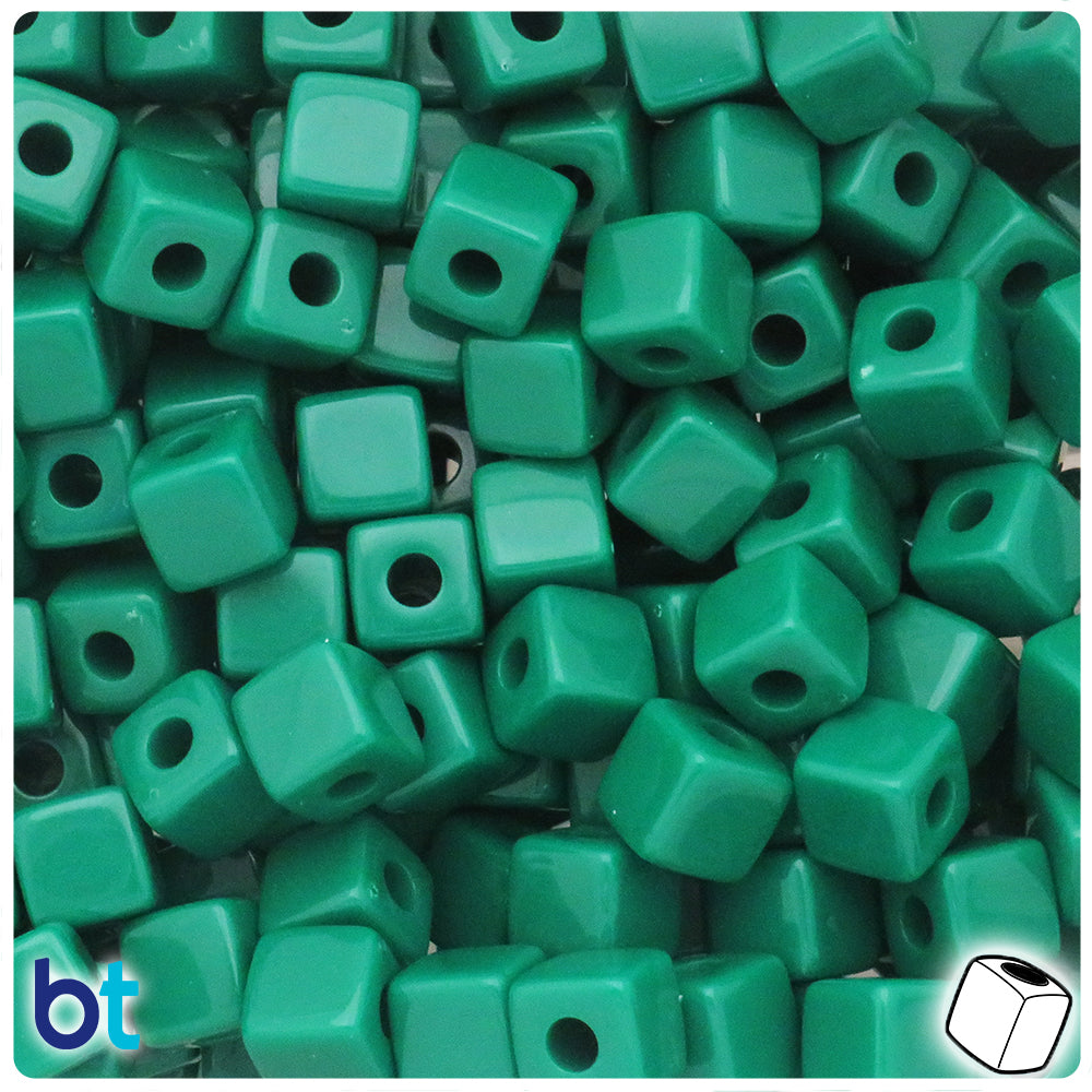 Green Opaque 10mm Cube Plastic Beads (24pcs)