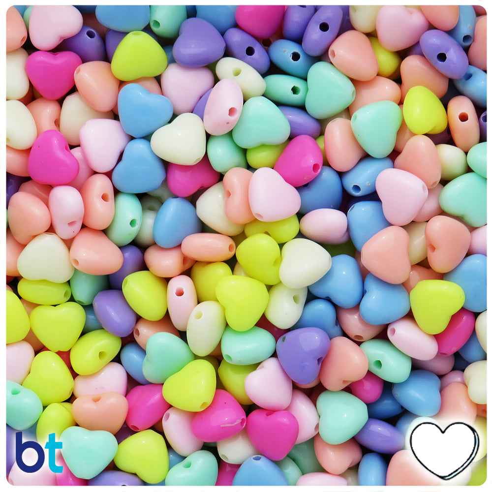 Pastel Mixed Opaque 8mm Heart Plastic Beads (275pcs)