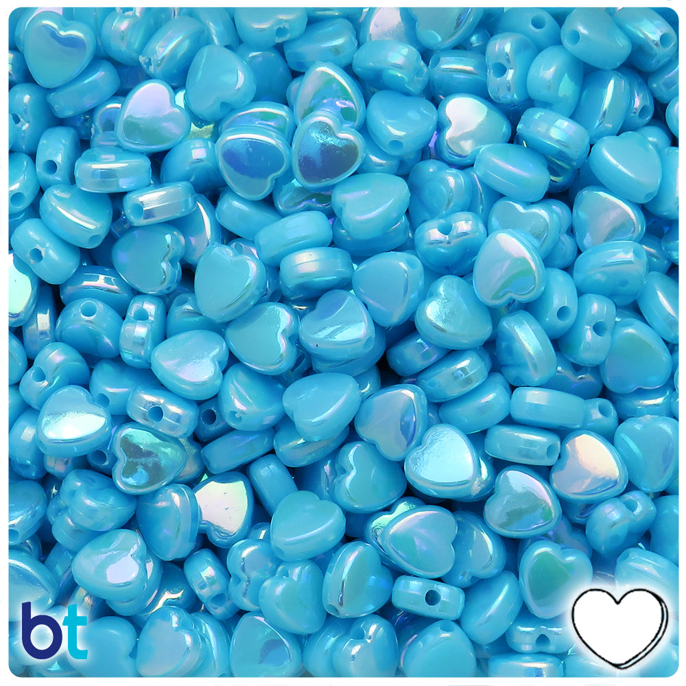 Light Blue Opaque AB 9mm Heart Plastic Beads (250pcs)