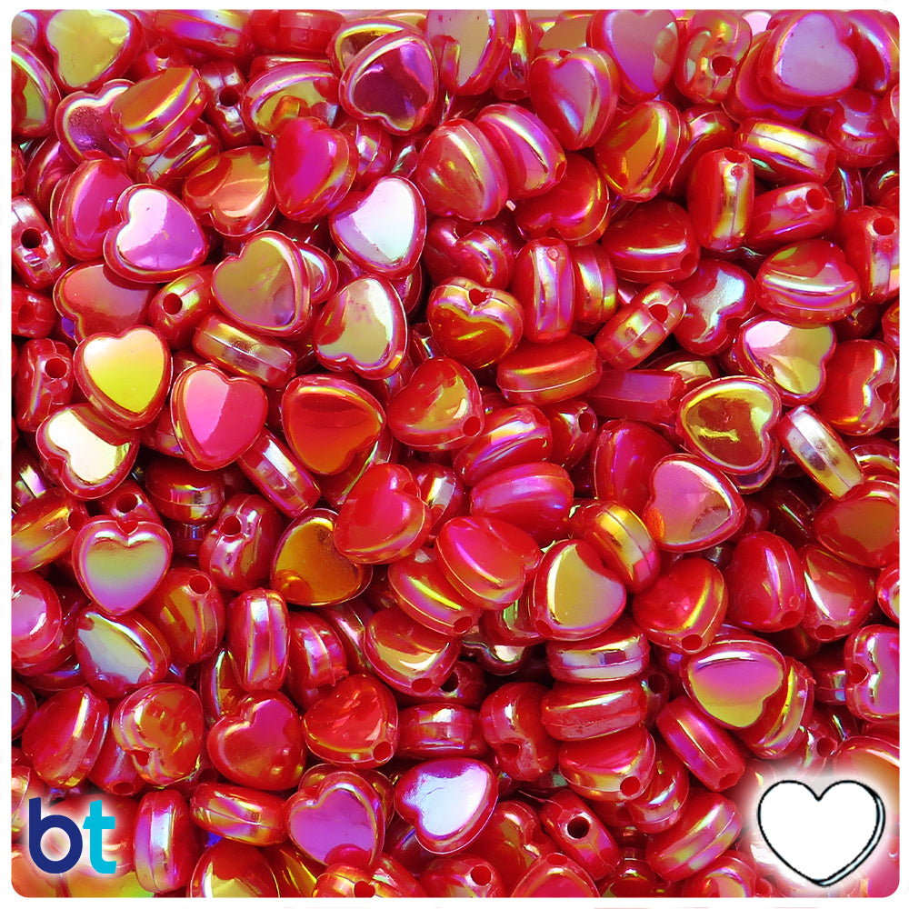 Red Opaque AB 9mm Heart Plastic Beads (250pcs)