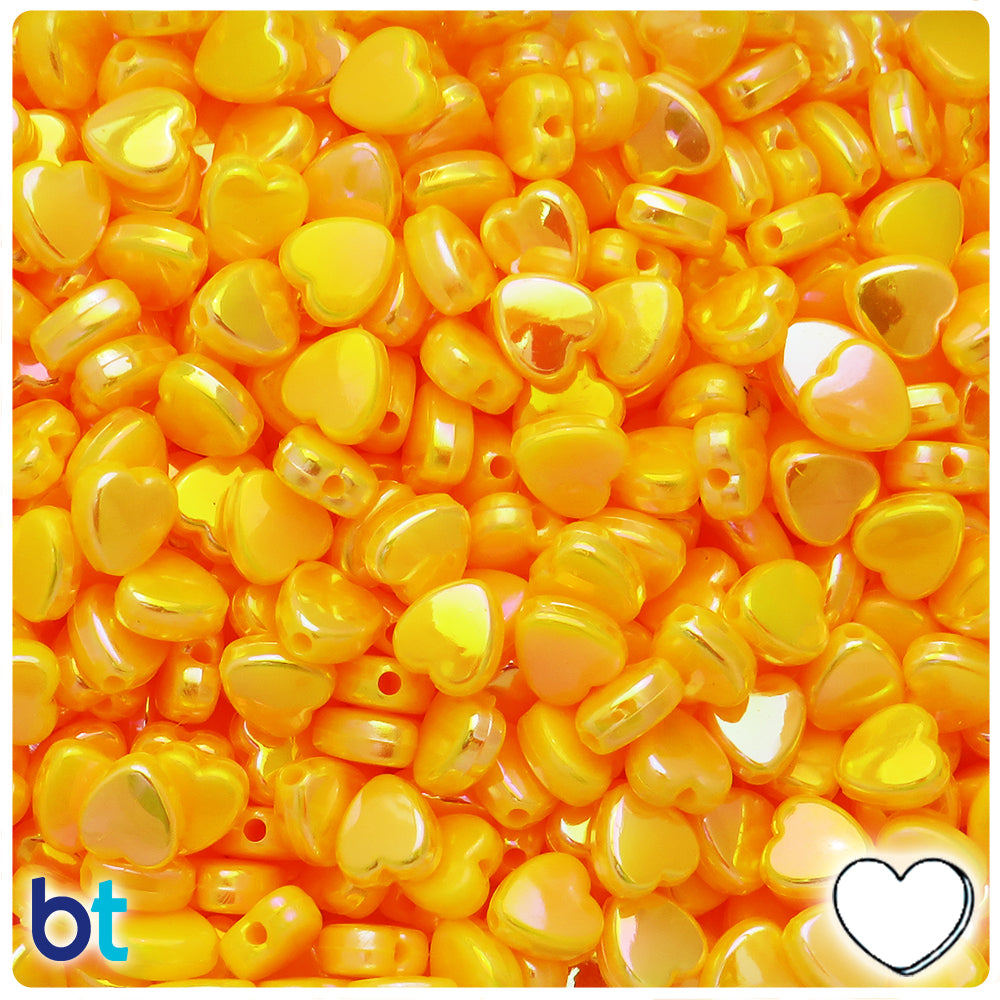 Orange Opaque AB 9mm Heart Plastic Beads (250pcs)
