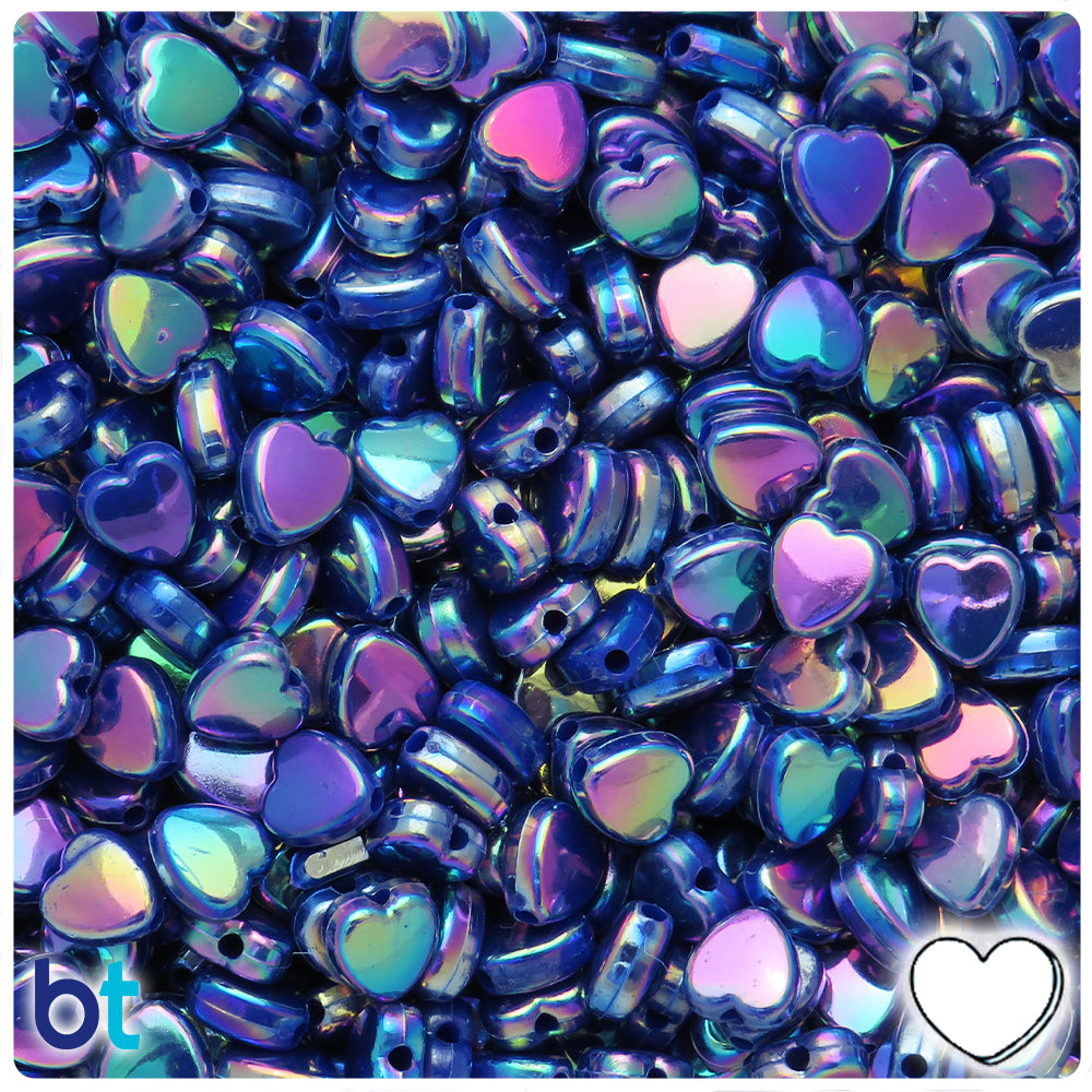 Dark Blue Opaque AB 9mm Heart Plastic Beads (250pcs)