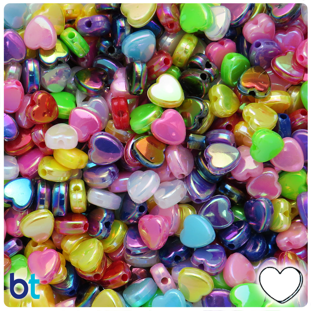 Mixed Opaque AB 9mm Heart Plastic Beads (250pcs)
