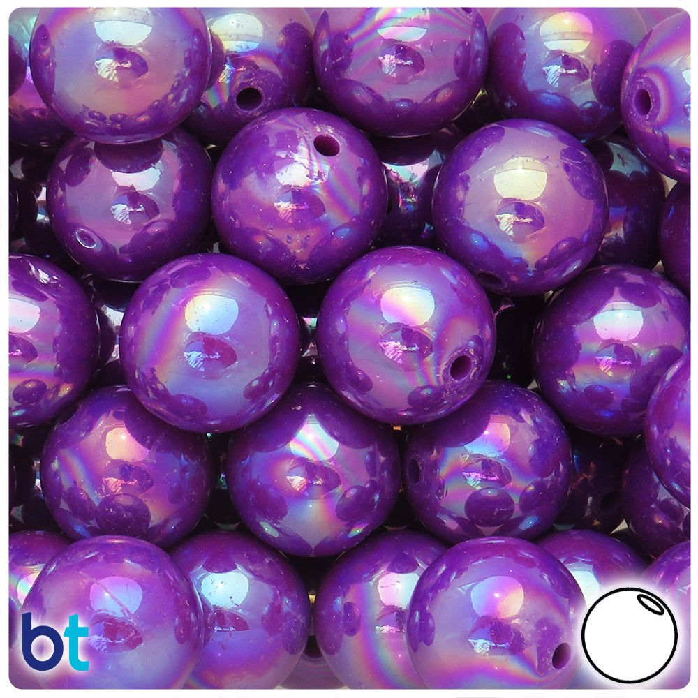 Dark Purple Opaque AB 20mm Round Plastic Beads (10pcs)