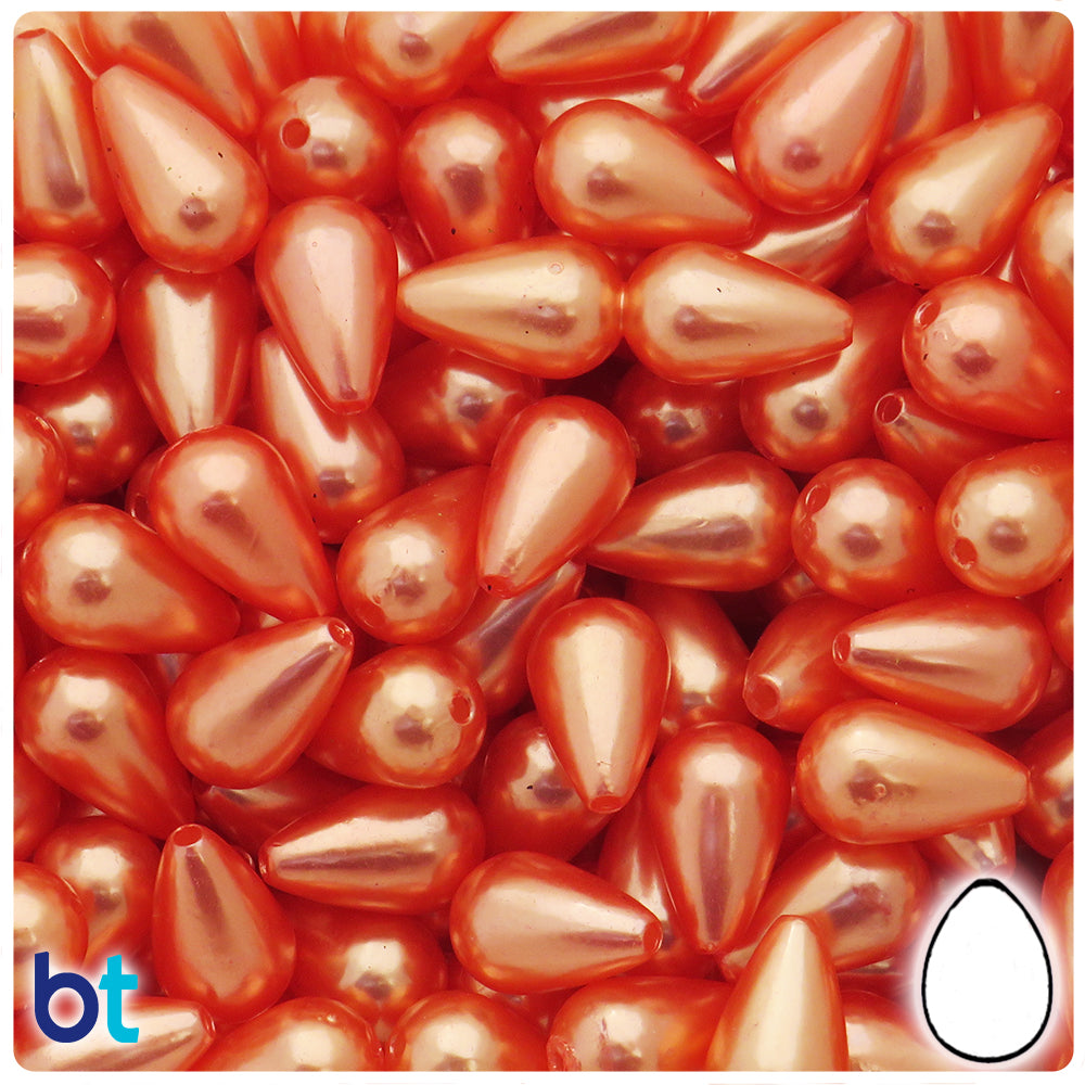 Orange Pearl 16mm Pear Plastic Beads (75pcs)