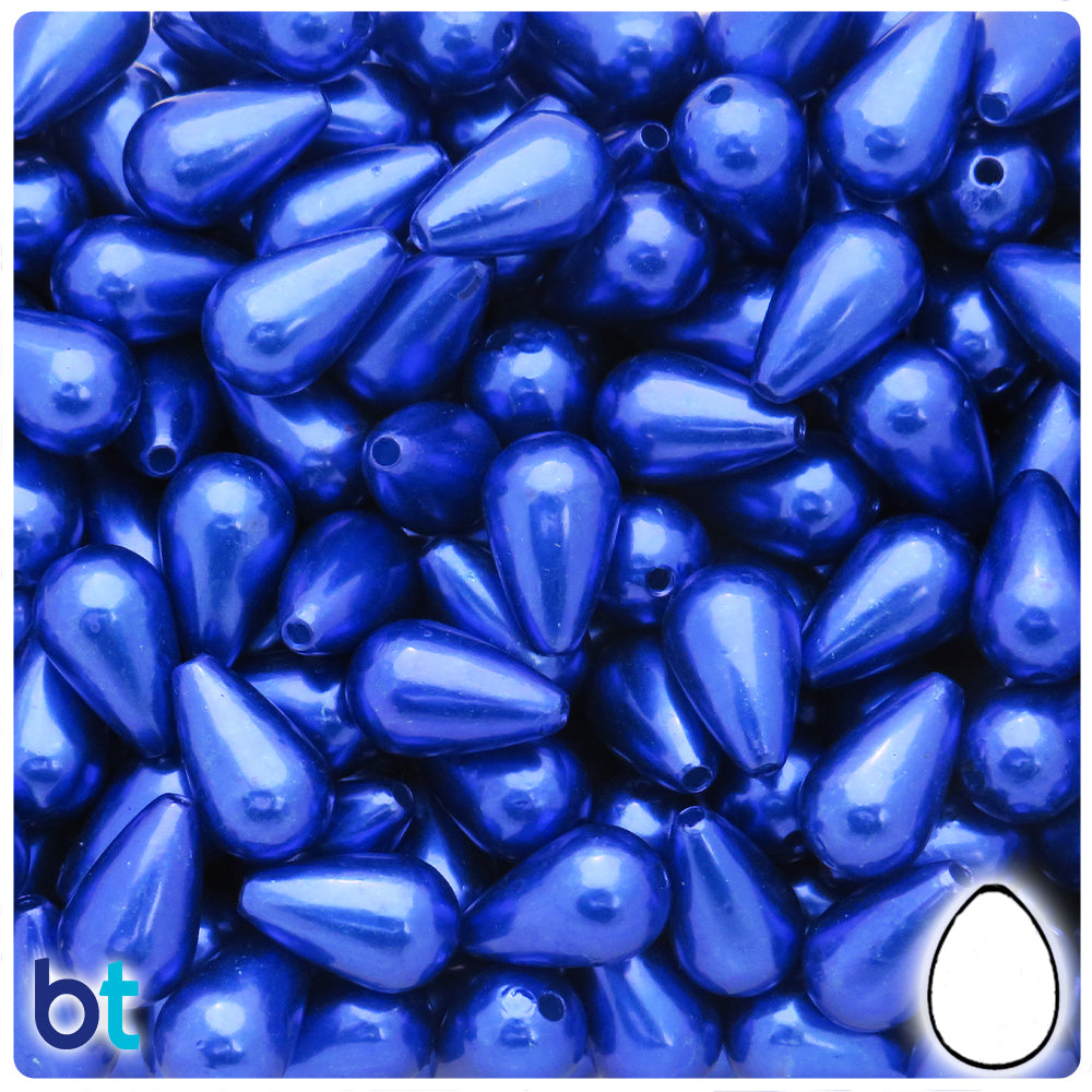Dark Blue Pearl 16mm Pear Plastic Beads (75pcs)