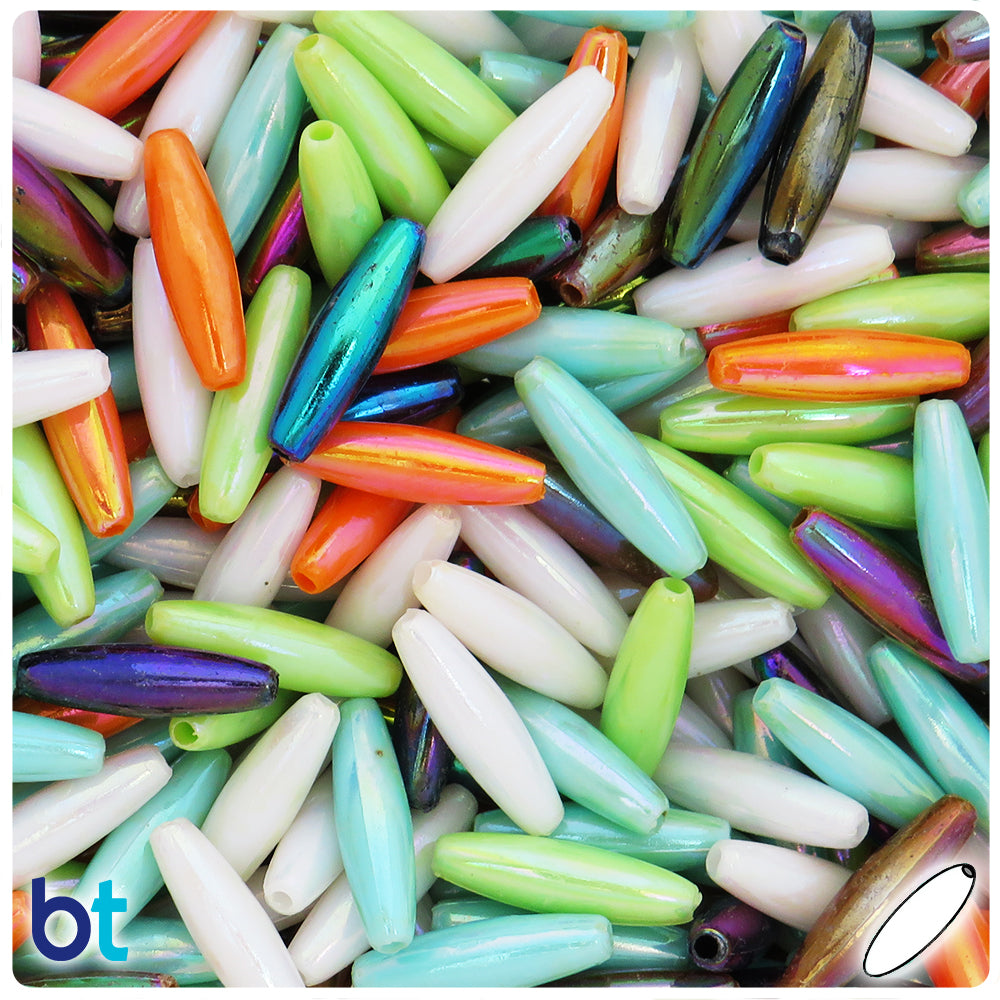 Mixed Opaque AB 19mm Spaghetti Plastic Beads (150pcs)