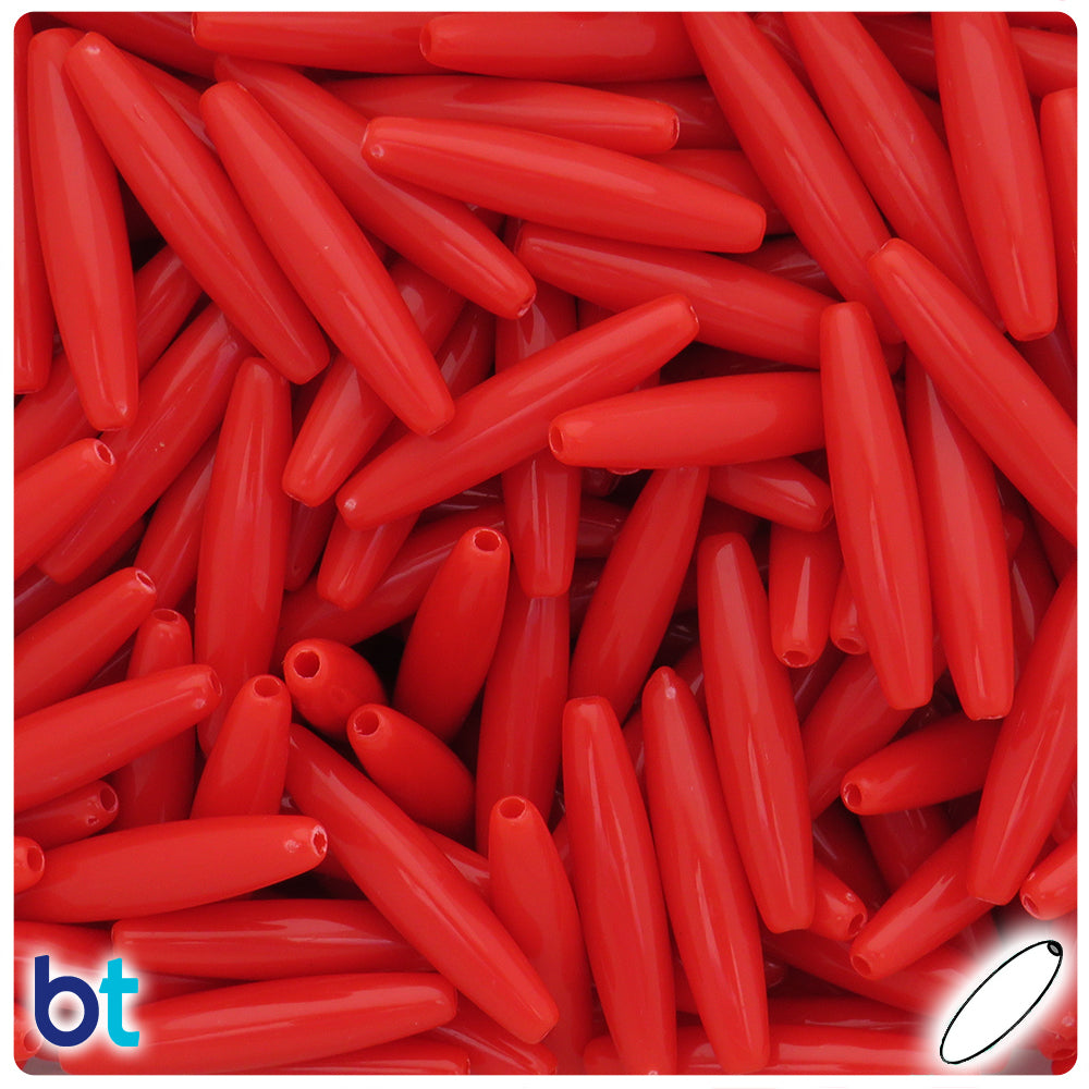 Red Opaque 28mm Spaghetti Plastic Beads (100pcs)