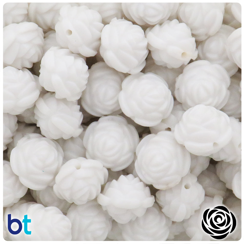 White Opaque 16mm Flower Plastic Beads (25pcs)