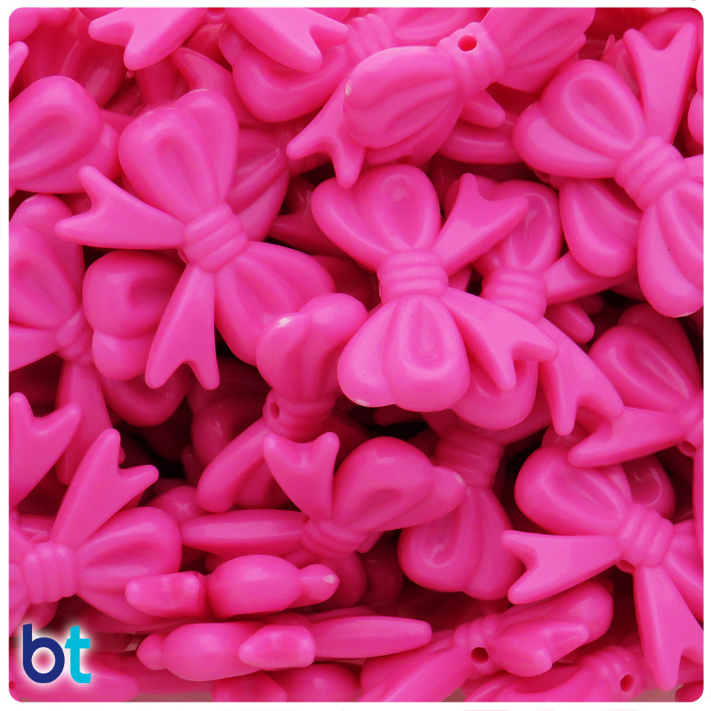 Dark Pink Opaque 29mm Bowtie Plastic Beads (30pcs)
