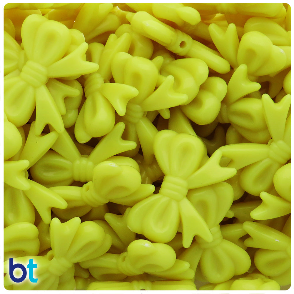 Yellow Opaque 29mm Bowtie Plastic Beads (30pcs)