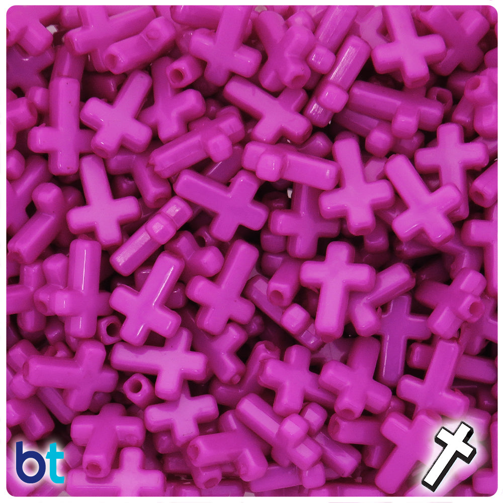 Dark Pink Opaque 16mm Cross Plastic Beads (100pcs)