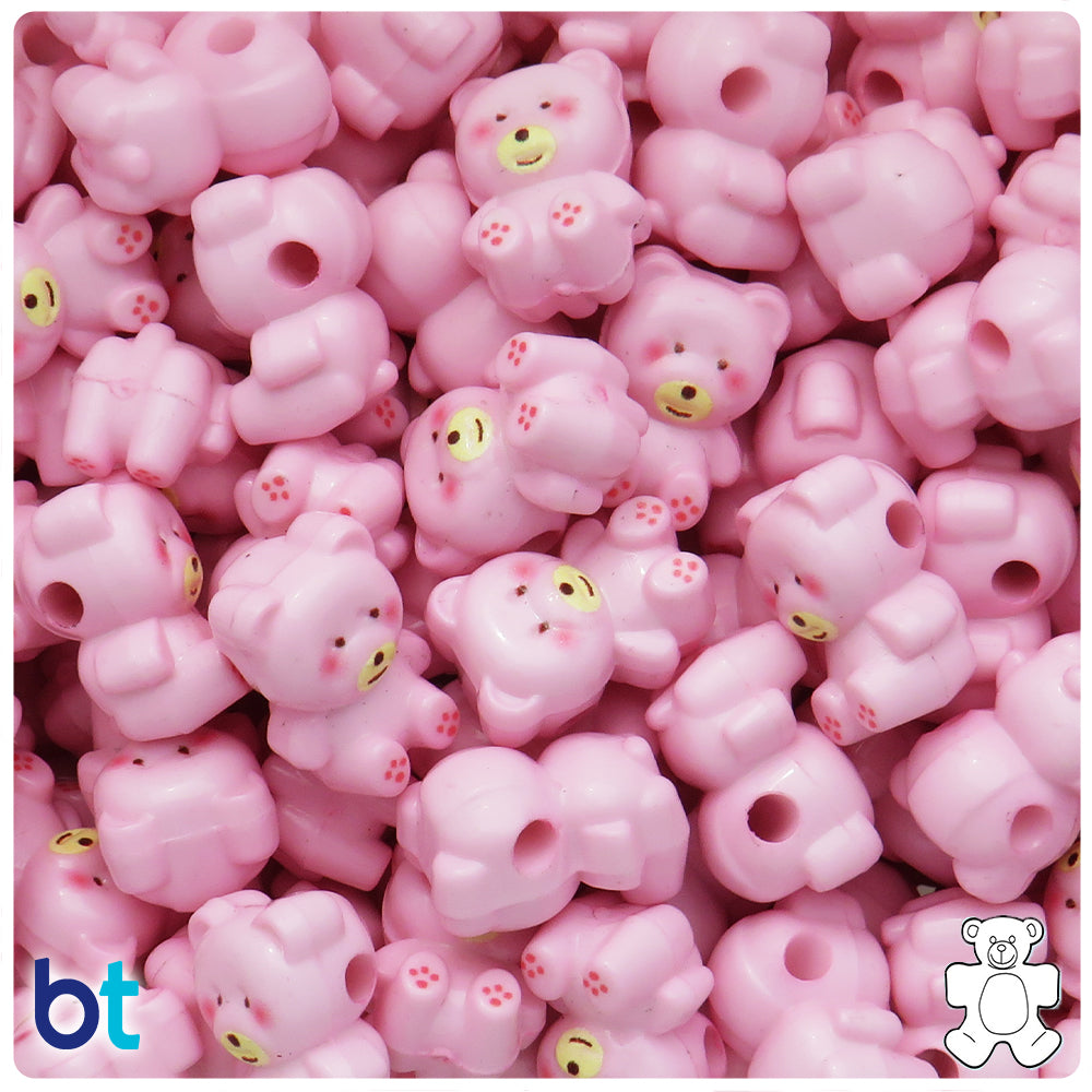 Light Pink Opaque 17mm Teddy Bear Plastic Beads (12pcs)