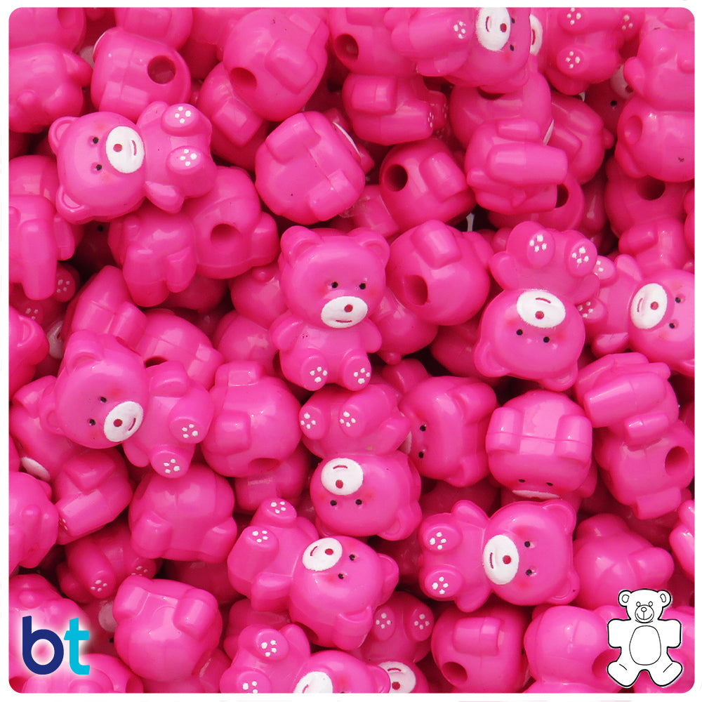 Dark Pink Opaque 17mm Teddy Bear Plastic Beads (12pcs)