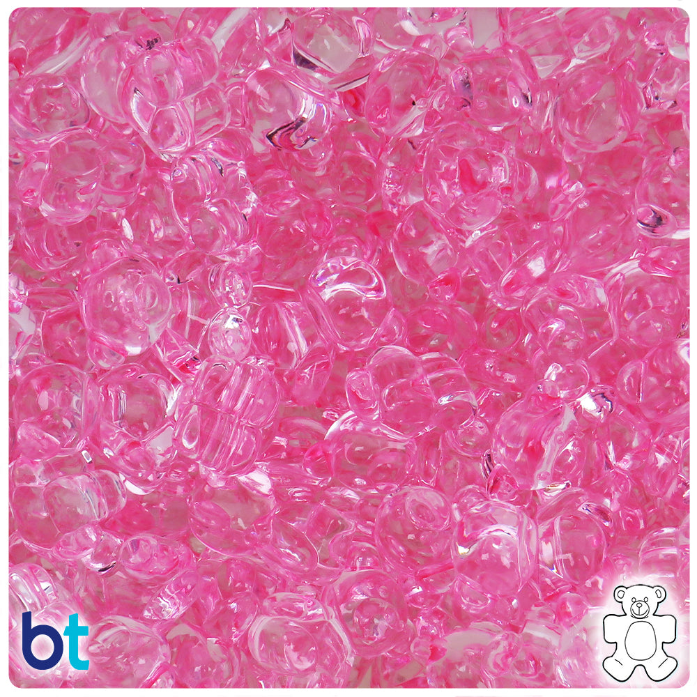 Light Pink Transparent 18mm Teddy Bear Plastic Beads (30pcs)