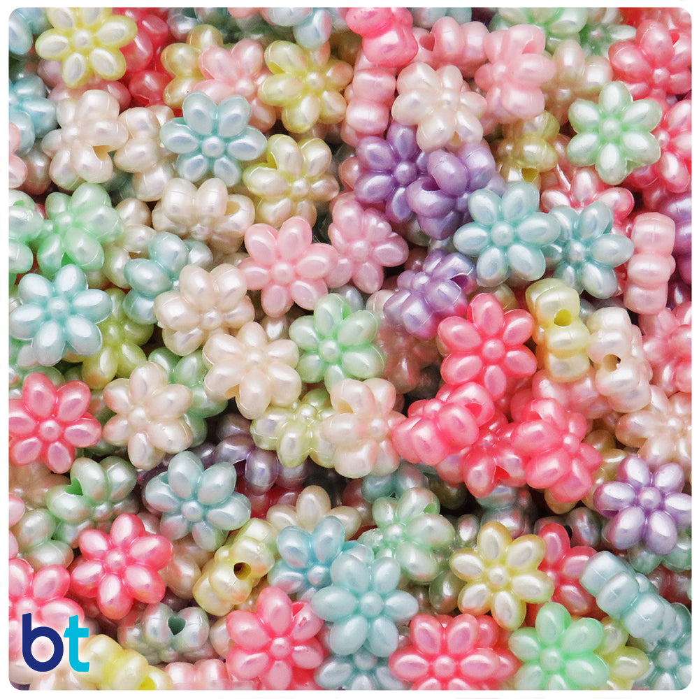 Mixed Pastel Pearl 10mm Flower Plastic Beads (170pcs)