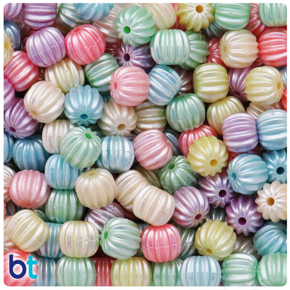 Mixed Pastel Pearl 11mm Pumpkin Plastic Beads (75pcs)