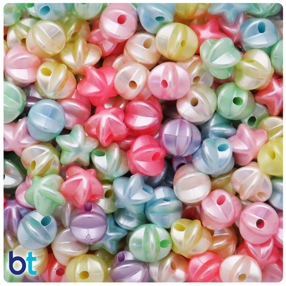 Mixed Pastel Pearl 12mm Puffed Star Plastic Beads (95pcs)
