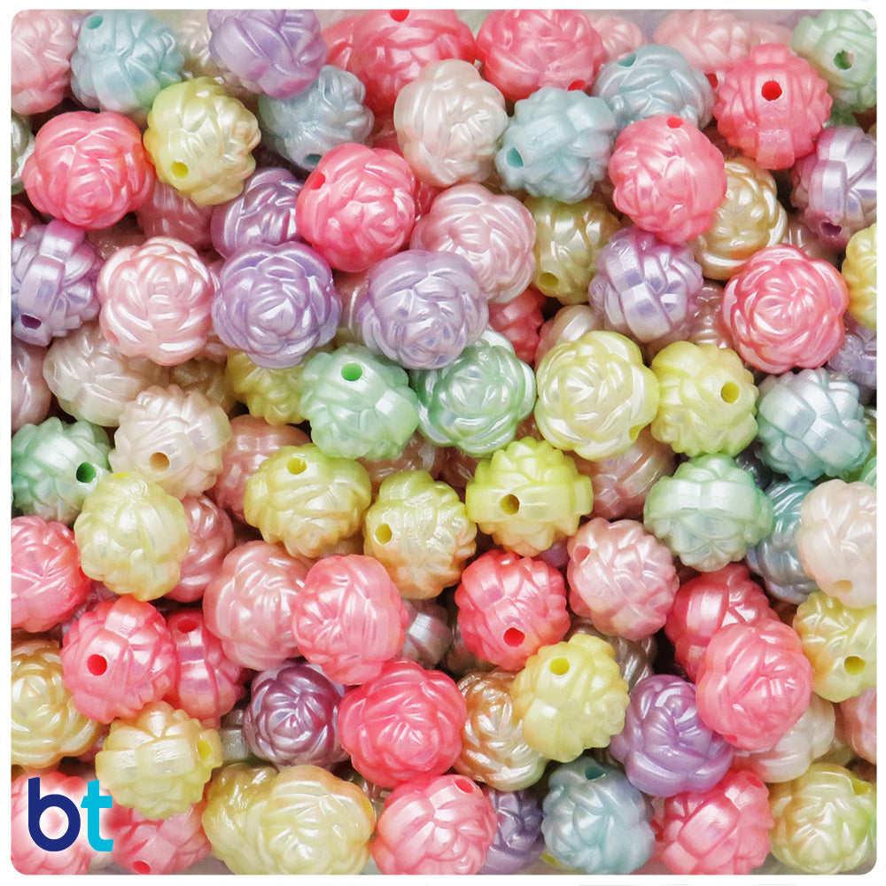 Mixed Pastel Pearl 12mm Rosebud Plastic Beads (75pcs)