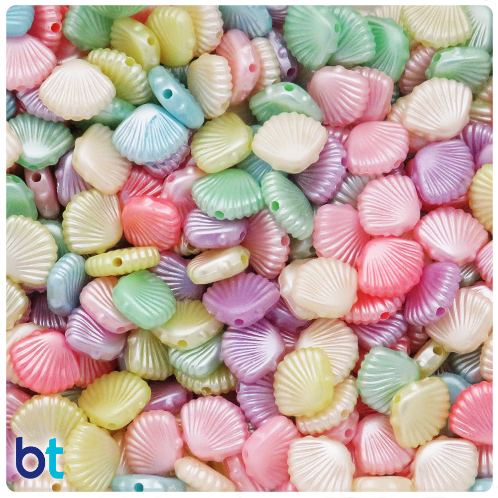 Mixed Pastel Pearl 12mm Scallop Shell Plastic Beads (170pcs)